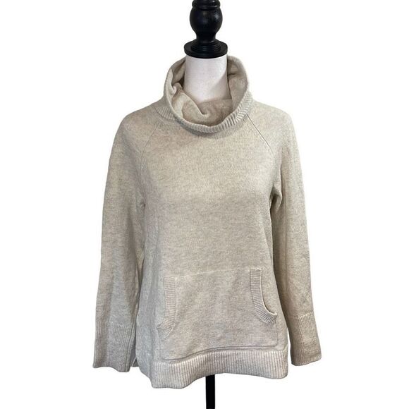 LOFT Women's Cowl‎ Neck Sweater Pullover Long Sleeve Ribbed Beige Size Petite SP - Picture 1 of 9